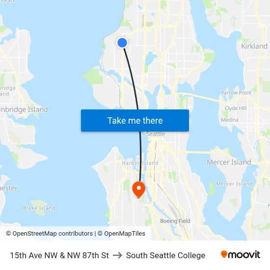 15th Ave NW & NW 87th St to South Seattle College map
