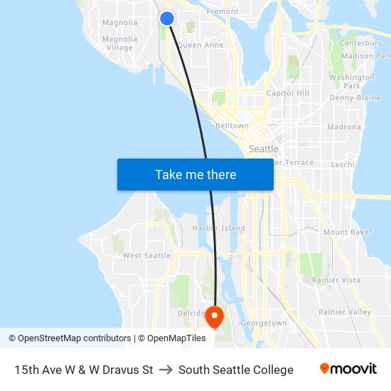 15th Ave W & W Dravus St to South Seattle College map