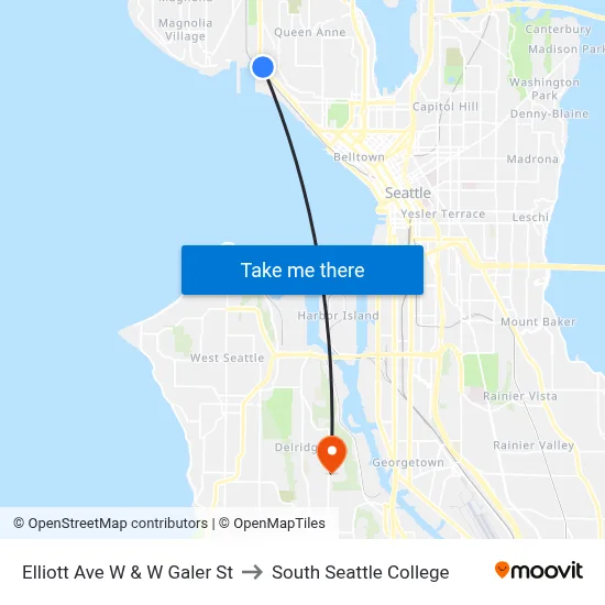 Elliott Ave W & W Galer St to South Seattle College map