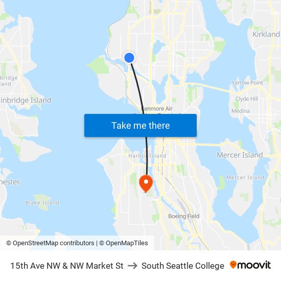 15th Ave NW & NW Market St to South Seattle College map