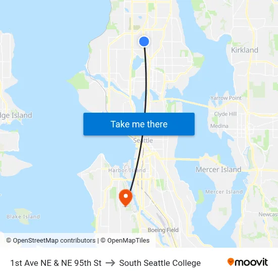 1st Ave NE & NE 95th St to South Seattle College map