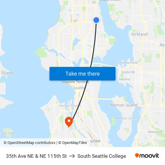 35th Ave NE & NE 115th St to South Seattle College map