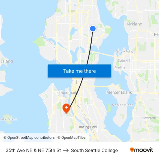 35th Ave NE & NE 75th St to South Seattle College map