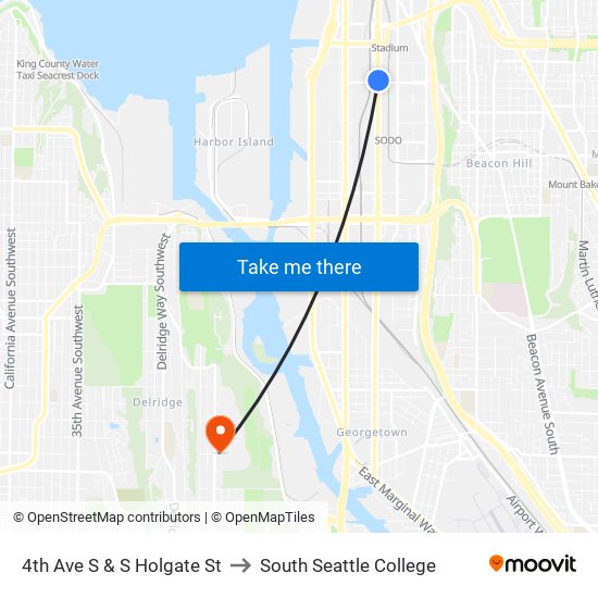 4th Ave S & S Holgate St to South Seattle College map