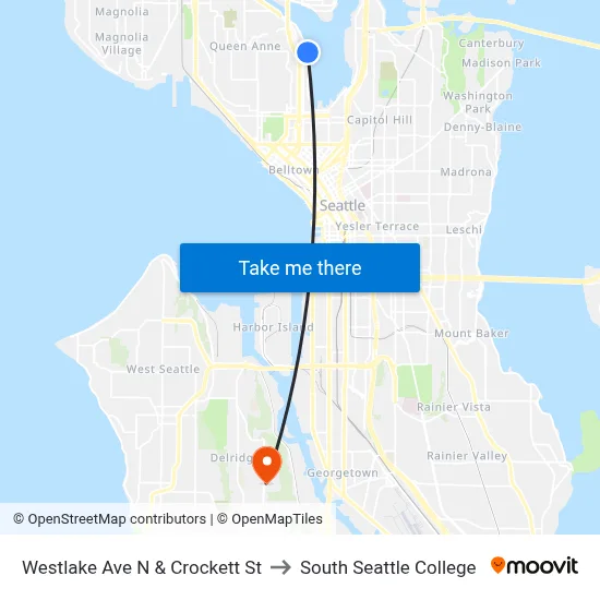 Westlake Ave N & Crockett St to South Seattle College map