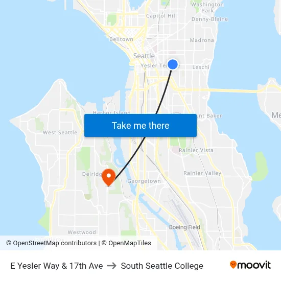 E Yesler Way & 17th Ave to South Seattle College map