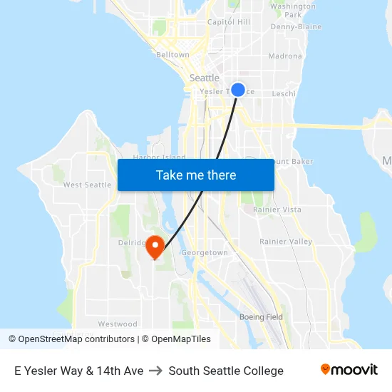 E Yesler Way & 14th Ave to South Seattle College map