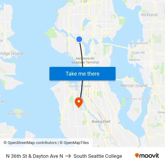 N 36th St & Dayton Ave N to South Seattle College map