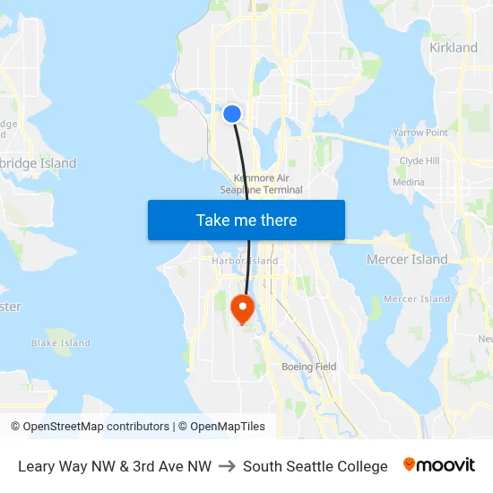 Leary Way NW & 3rd Ave NW to South Seattle College map