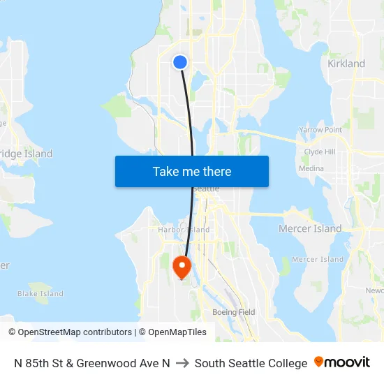 N 85th St & Greenwood Ave N to South Seattle College map