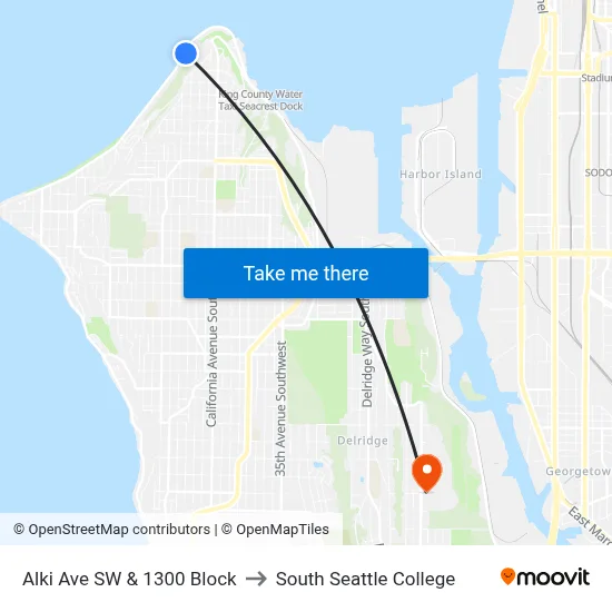 Alki Ave SW & 1300 Block to South Seattle College map
