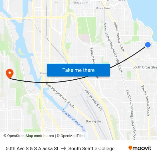 50th Ave S & S Alaska St to South Seattle College map