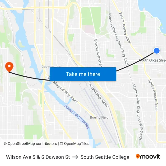 Wilson Ave S & S Dawson St to South Seattle College map