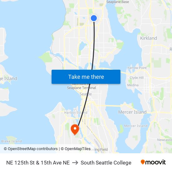 NE 125th St & 15th Ave NE to South Seattle College map