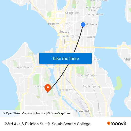 23rd Ave & E Union St to South Seattle College map