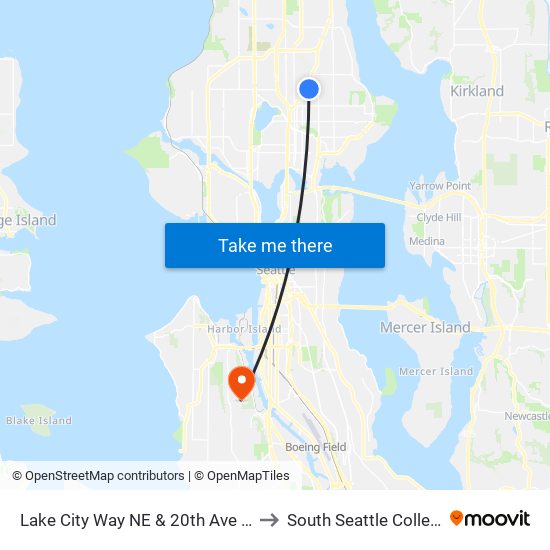 Lake City Way NE & 20th Ave NE to South Seattle College map