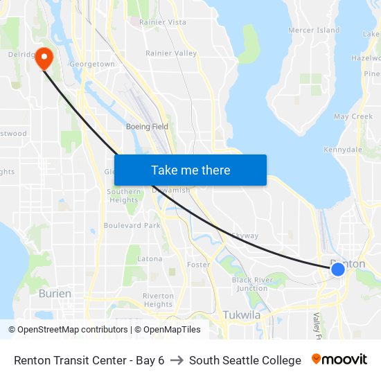 Renton Transit Center - Bay 6 to South Seattle College map