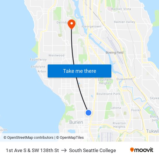 1st Ave S & SW 138th St to South Seattle College map