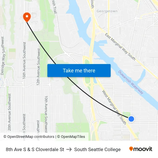 8th Ave S & S Cloverdale St to South Seattle College map