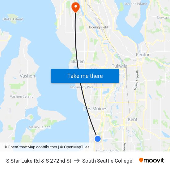 S Star Lake Rd & S 272nd St to South Seattle College map