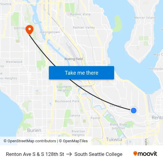Renton Ave S & S 128th St to South Seattle College map