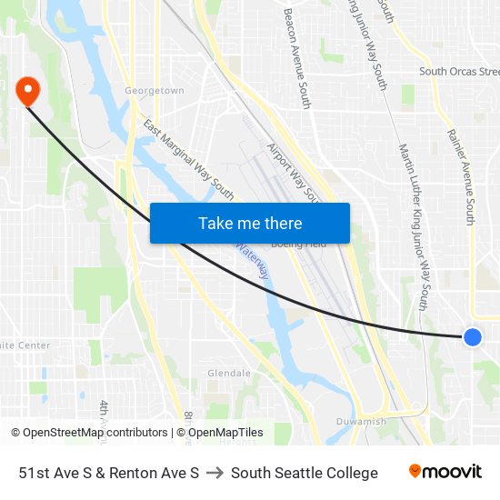 51st Ave S & Renton Ave S to South Seattle College map