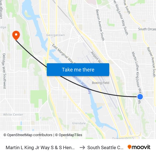 Martin L King Jr Way S & S Henderson St to South Seattle College map