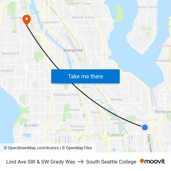 Lind Ave SW & SW Grady Way to South Seattle College map