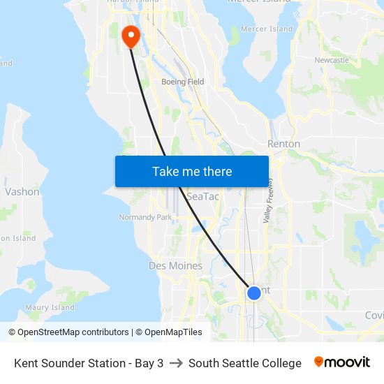 Kent Sounder Station - Bay 3 to South Seattle College map