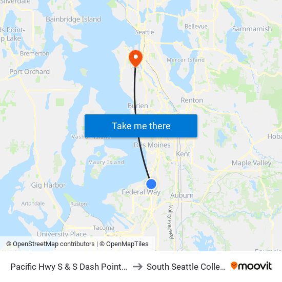 Pacific Hwy S & S Dash Point Rd to South Seattle College map