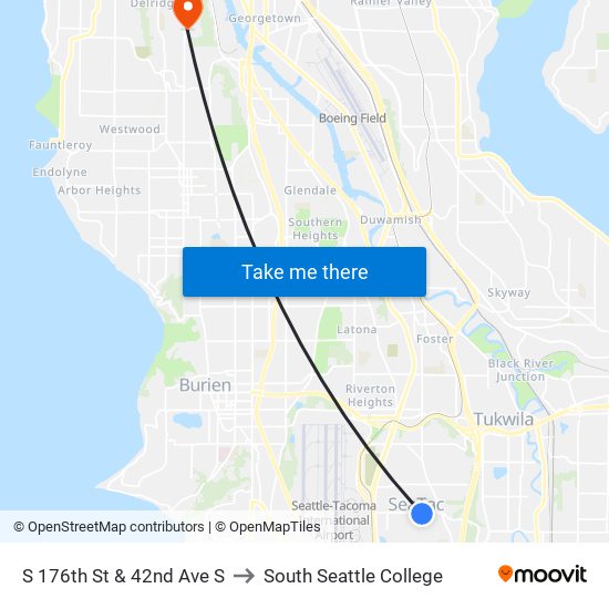 S 176th St & 42nd Ave S to South Seattle College map