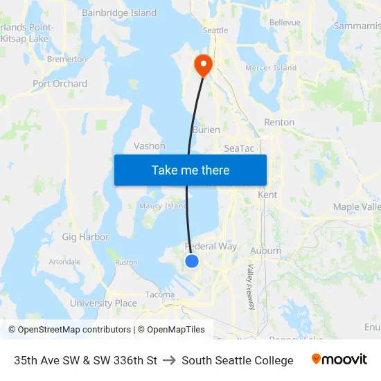 35th Ave SW & SW 336th St to South Seattle College map