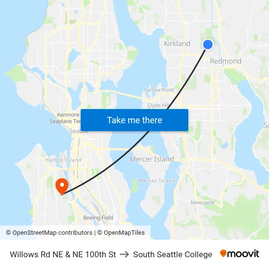 Willows Rd NE & NE 100th St to South Seattle College map