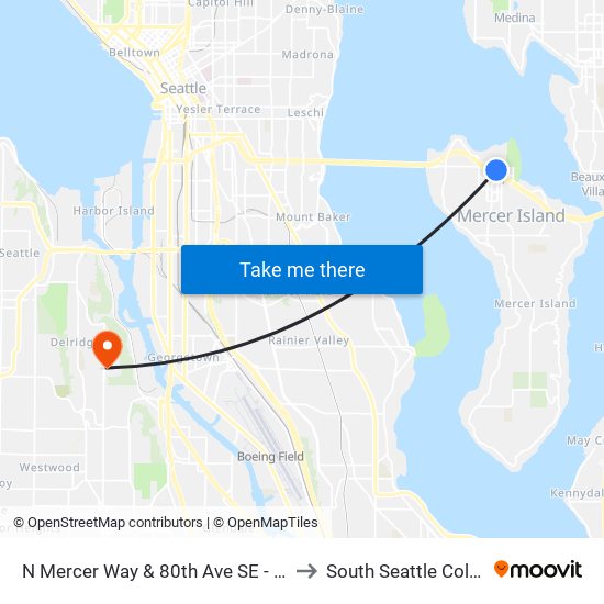 N Mercer Way & 80th Ave SE - Bay 2 to South Seattle College map