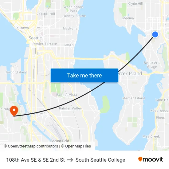 108th Ave SE & SE 2nd St to South Seattle College map