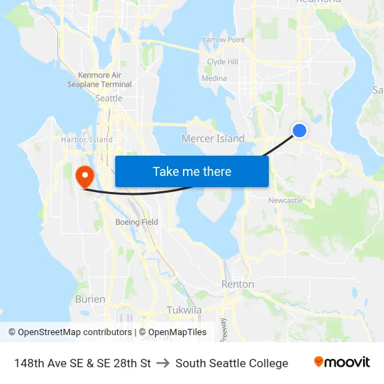148th Ave SE & SE 28th St to South Seattle College map