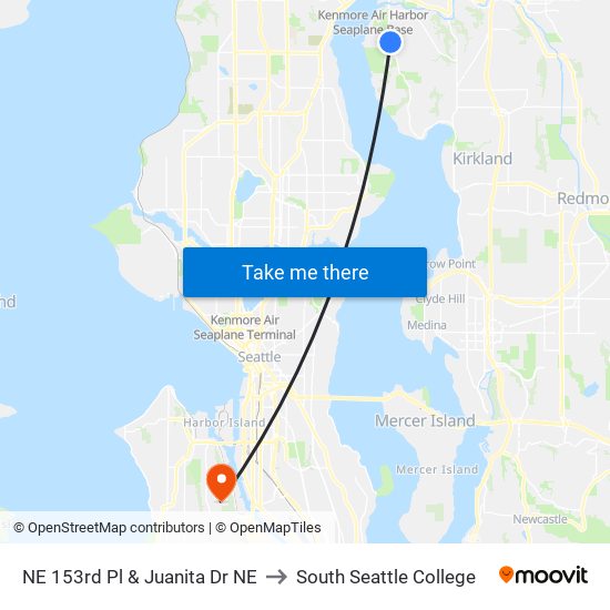 NE 153rd Pl & Juanita Dr NE to South Seattle College map