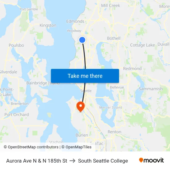 Aurora Ave N & N 185th St to South Seattle College map