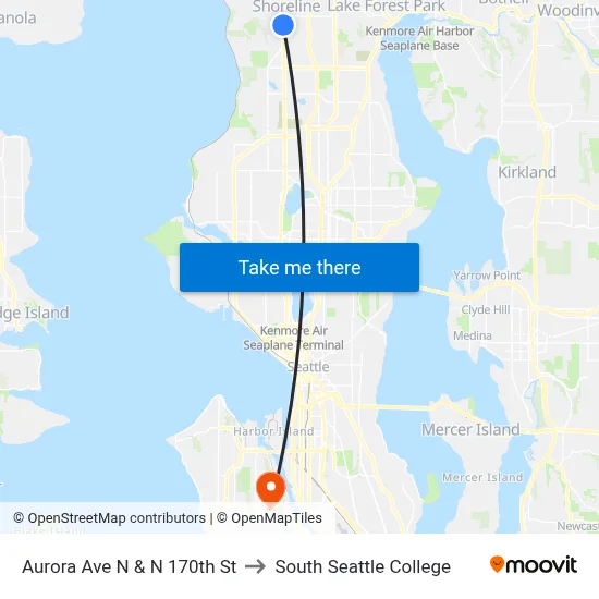 Aurora Ave N & N 170th St to South Seattle College map