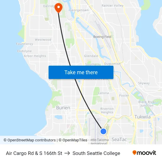Air Cargo Rd & S 166th St to South Seattle College map
