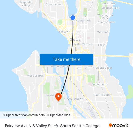 Fairview Ave N & Valley St to South Seattle College map