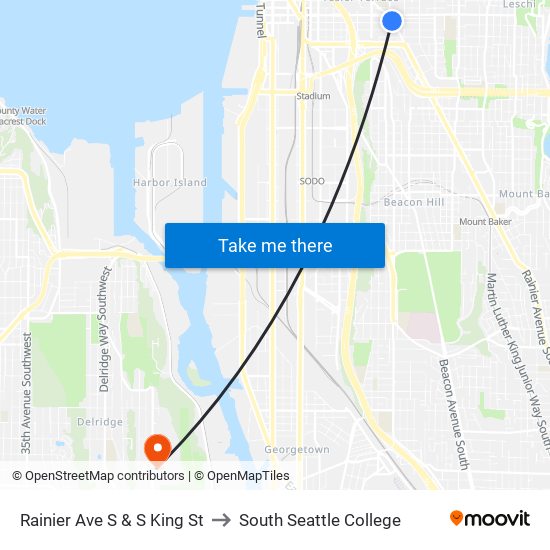 Rainier Ave S & S King St to South Seattle College map