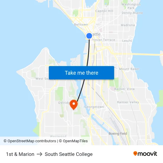1st & Marion to South Seattle College map