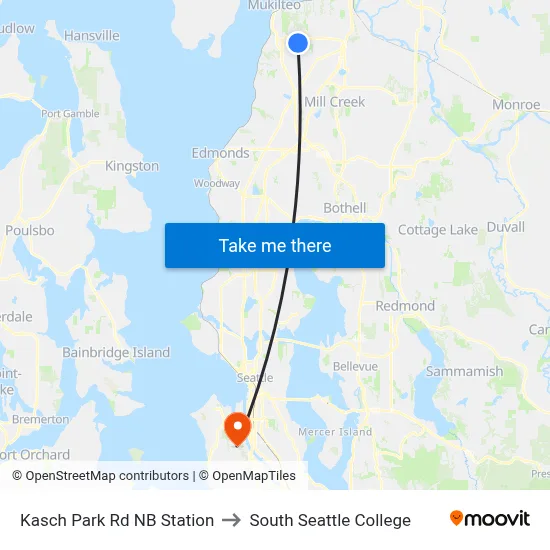 Kasch Park Rd NB Station to South Seattle College map