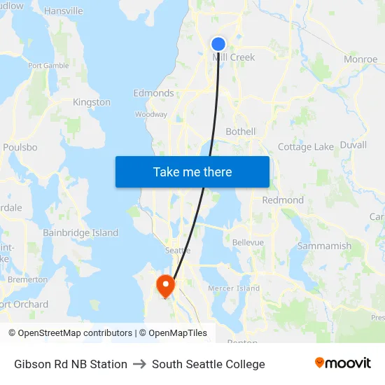 Gibson Rd NB Station to South Seattle College map