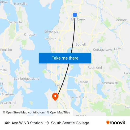 4th Ave W NB Station to South Seattle College map