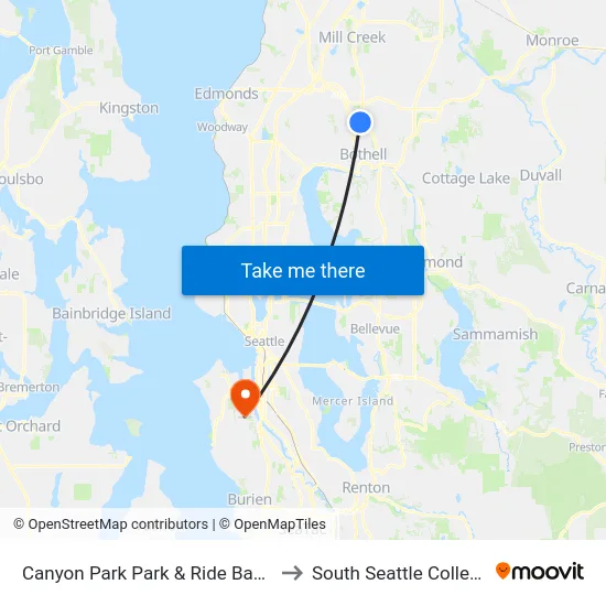 Canyon Park Park & Ride Bay 6 to South Seattle College map