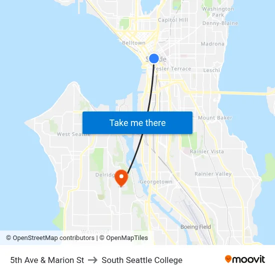 5th Ave & Marion St to South Seattle College map