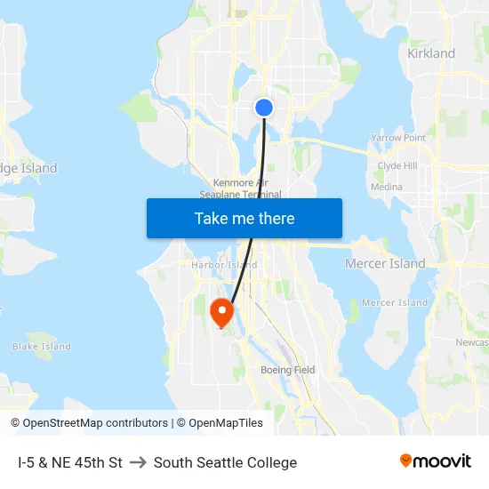 I-5 & NE 45th St to South Seattle College map