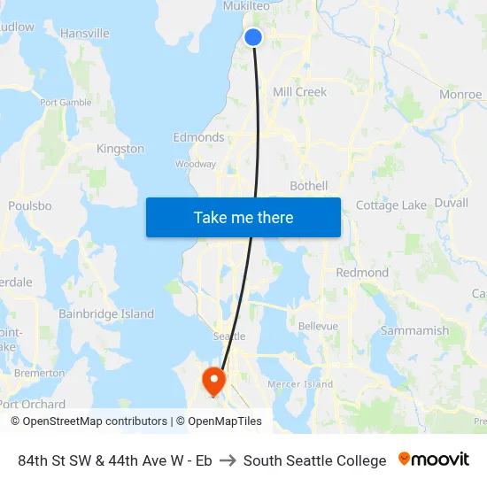 84th St SW & 44th Ave W - Eb to South Seattle College map
